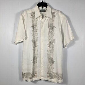 Cubavera Mens Small 100% Linen Short Sleeve Palm Leaf Graphic Button Down Shirt
